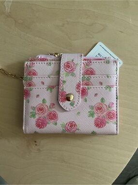 Pink Floral Snap-Closure Compact Wallet with Card Slots
